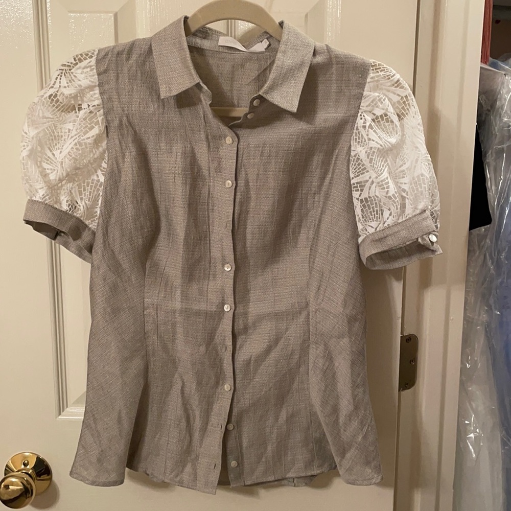 Grey top with lace sleeves